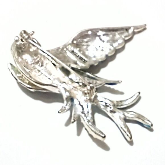 Vintage Napier Blue Enamel and Rhinestone Silver Tone Blue Bird Brooch - Picture 5 of 5
